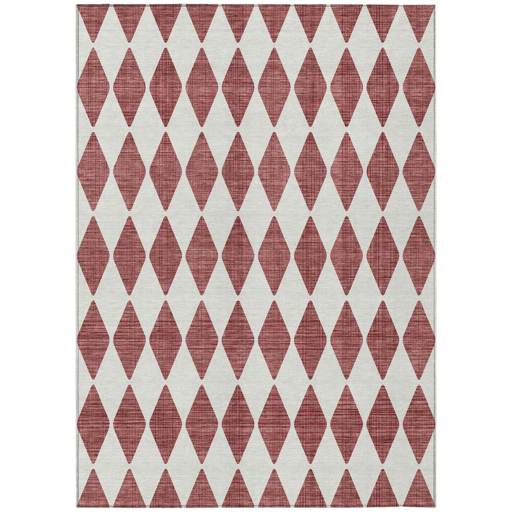 10' X 14' Burgundy Geometric Washable Indoor Outdoor Area Rug