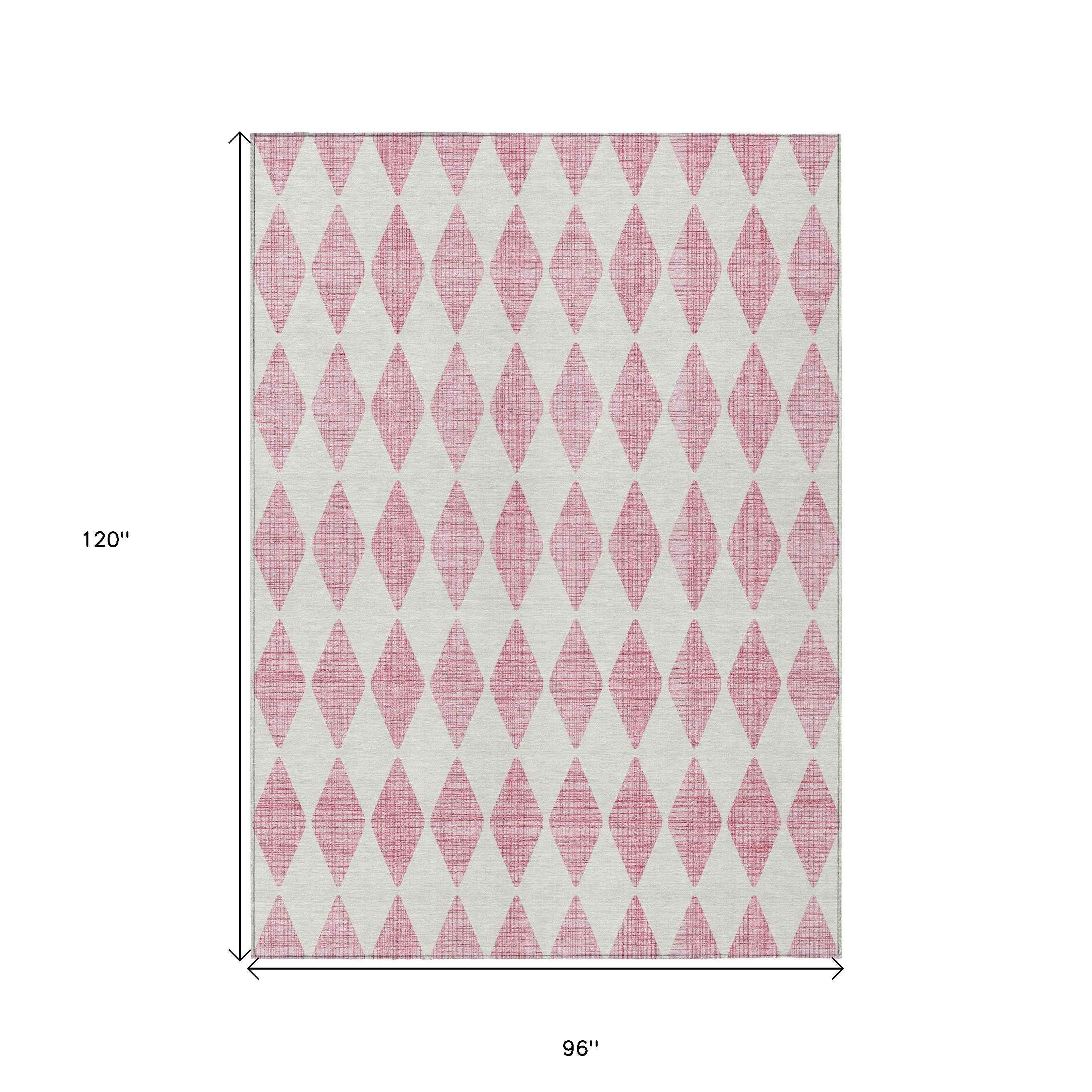 8' X 10' Pink And Ivory Geometric Washable Indoor Outdoor Area Rug
