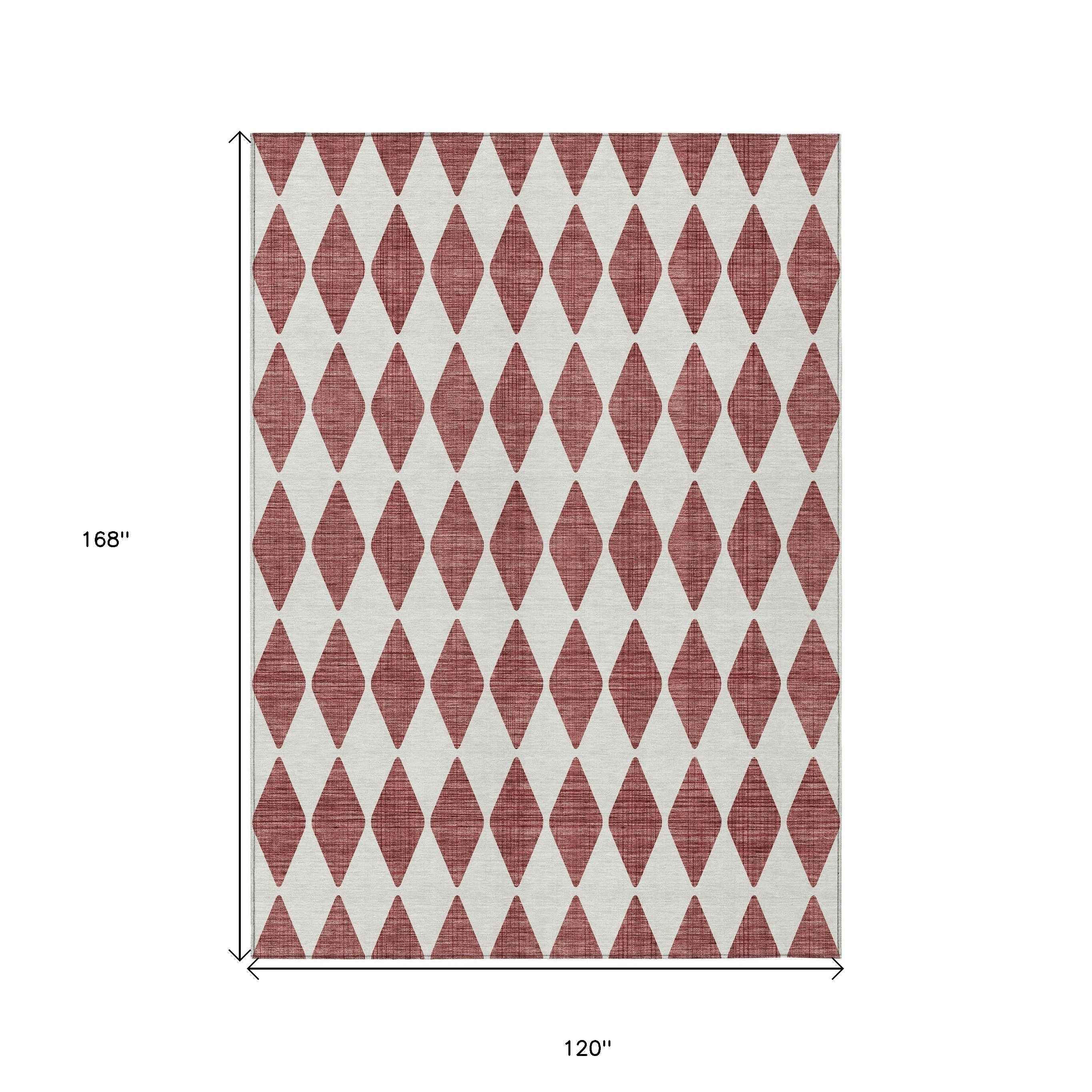 10' X 14' Burgundy Geometric Washable Indoor Outdoor Area Rug
