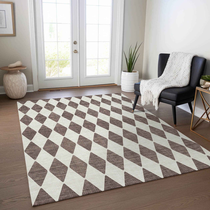 8' X 10' Brown Geometric Washable Indoor Outdoor Area Rug