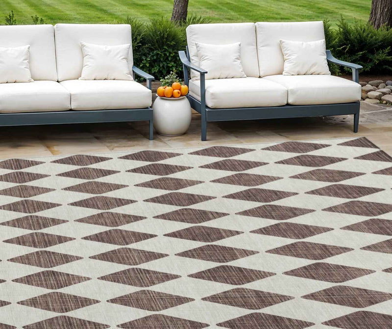 8' X 10' Brown Geometric Washable Indoor Outdoor Area Rug