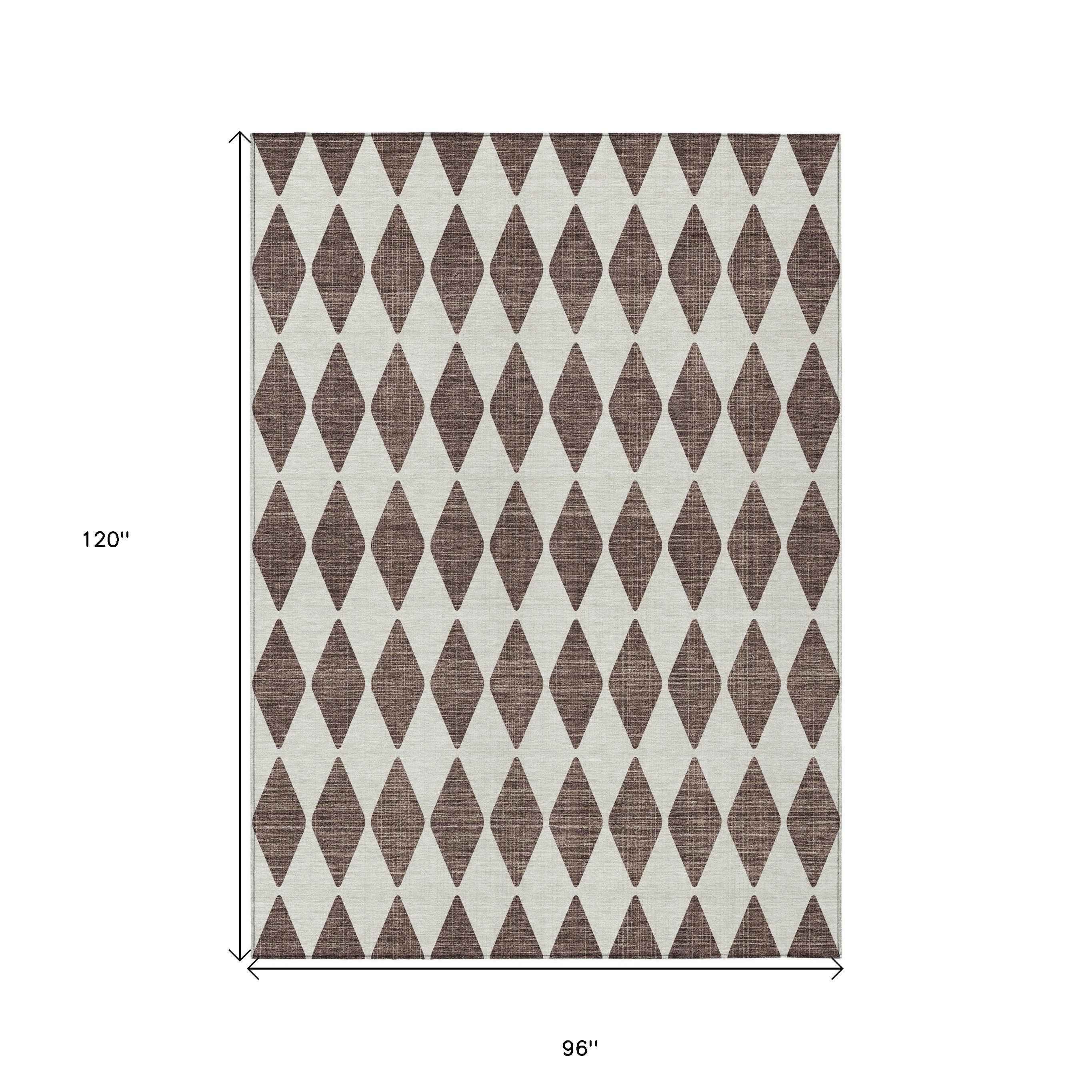 8' X 10' Brown Geometric Washable Indoor Outdoor Area Rug