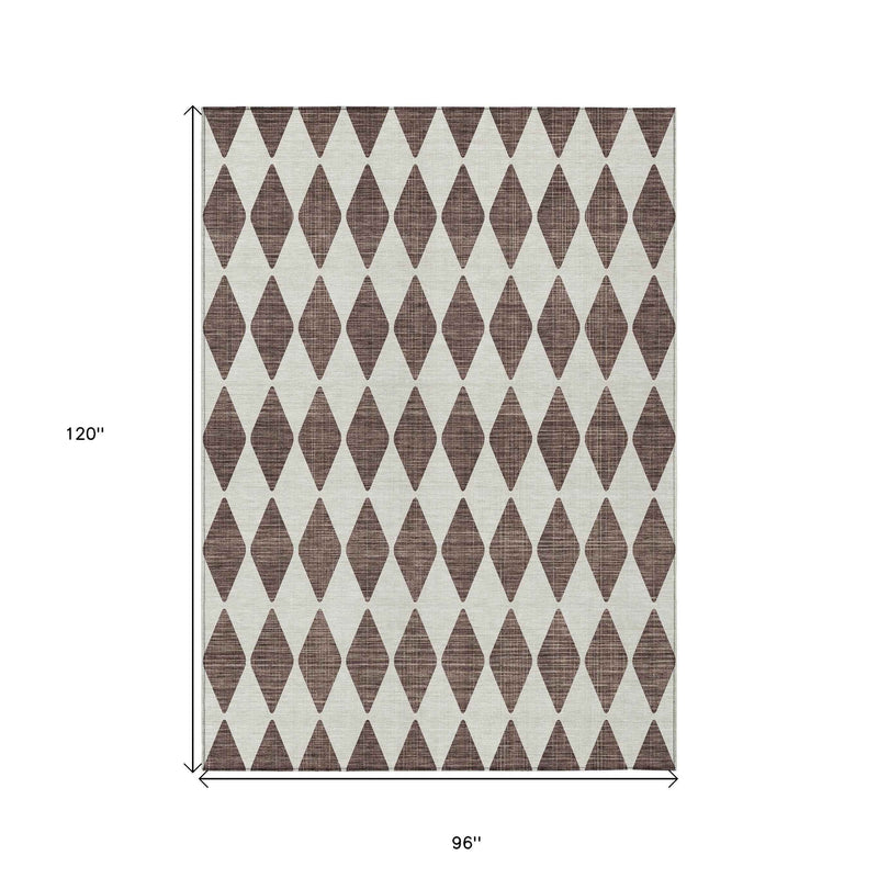 8' X 10' Brown Geometric Washable Indoor Outdoor Area Rug