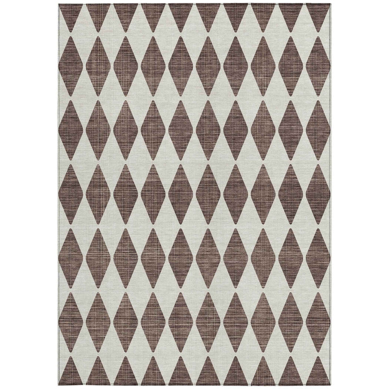 8' X 10' Brown Geometric Washable Indoor Outdoor Area Rug