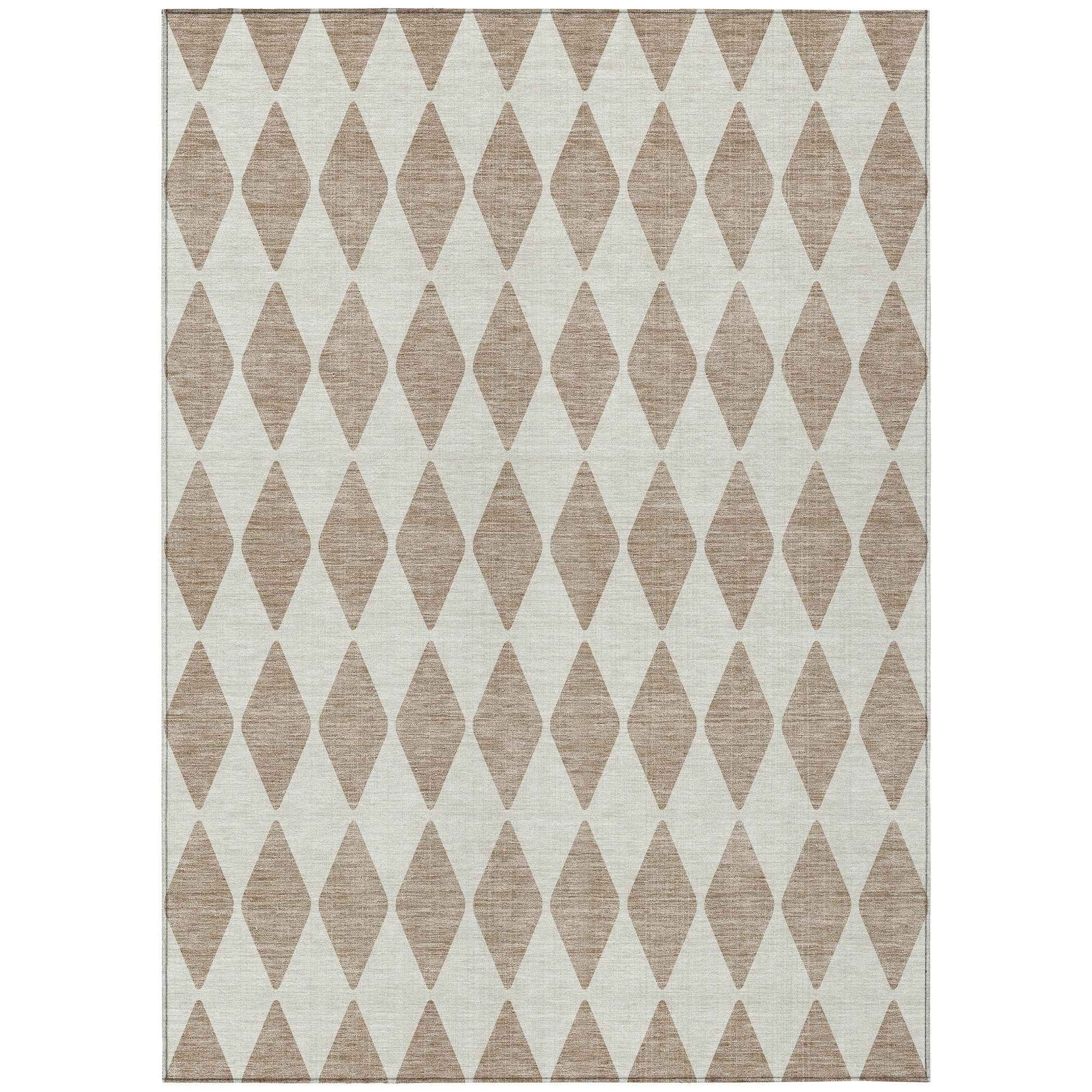 9' X 12' Taupe And Ivory Geometric Washable Indoor Outdoor Area Rug