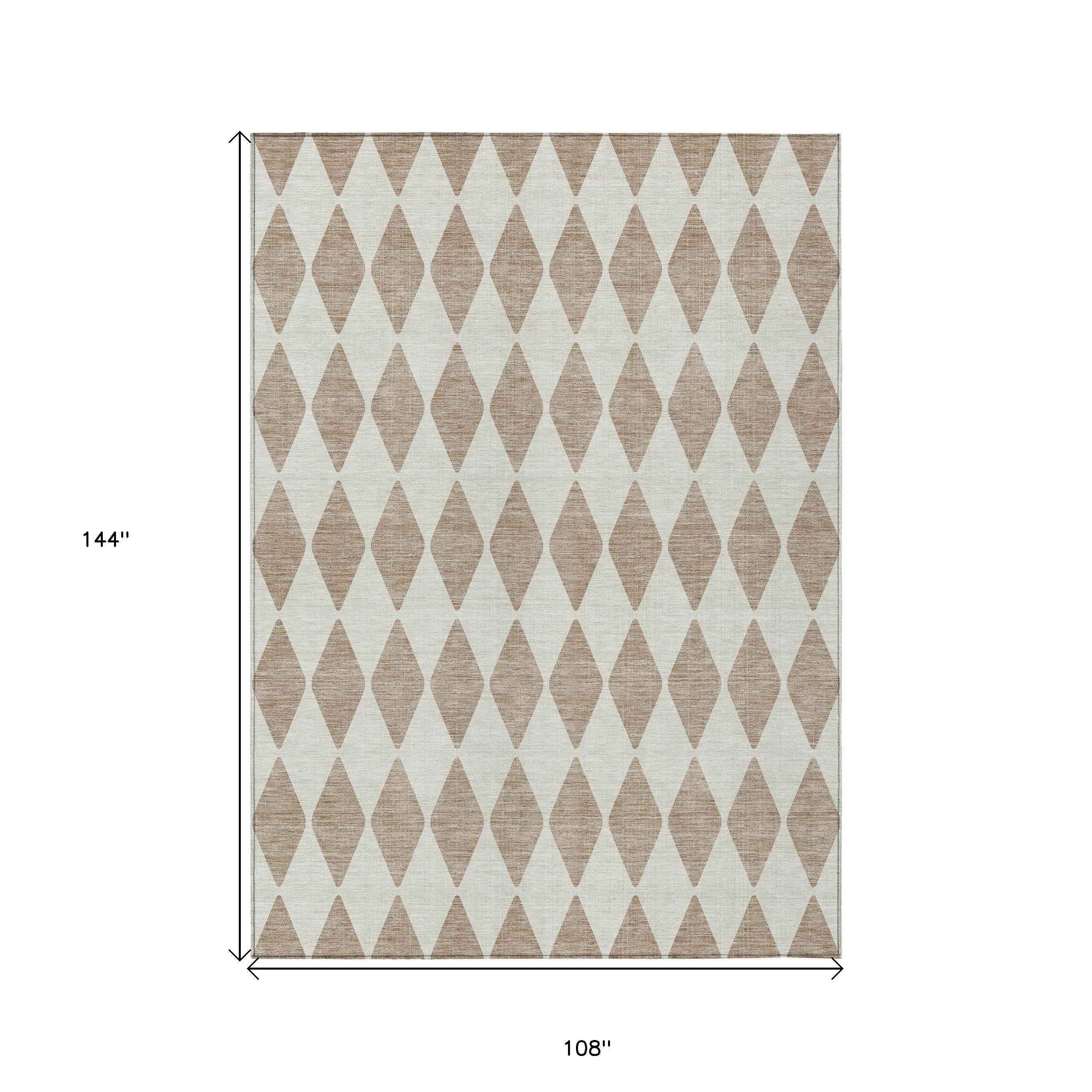 9' X 12' Taupe And Ivory Geometric Washable Indoor Outdoor Area Rug