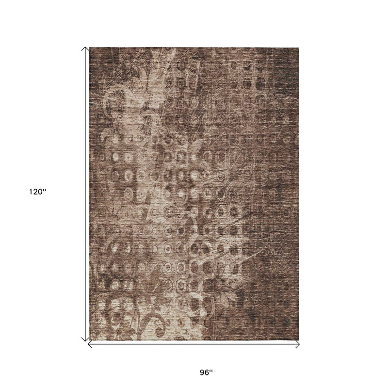8' X 10' Chocolate Ikat Washable Indoor Outdoor Area Rug