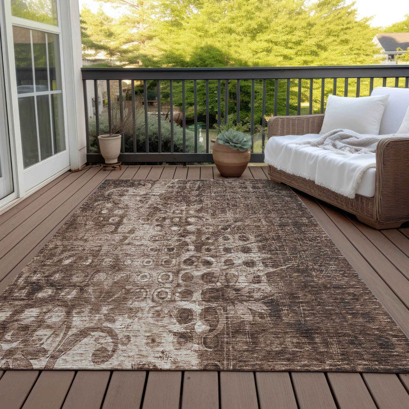8' X 10' Chocolate Ikat Washable Indoor Outdoor Area Rug