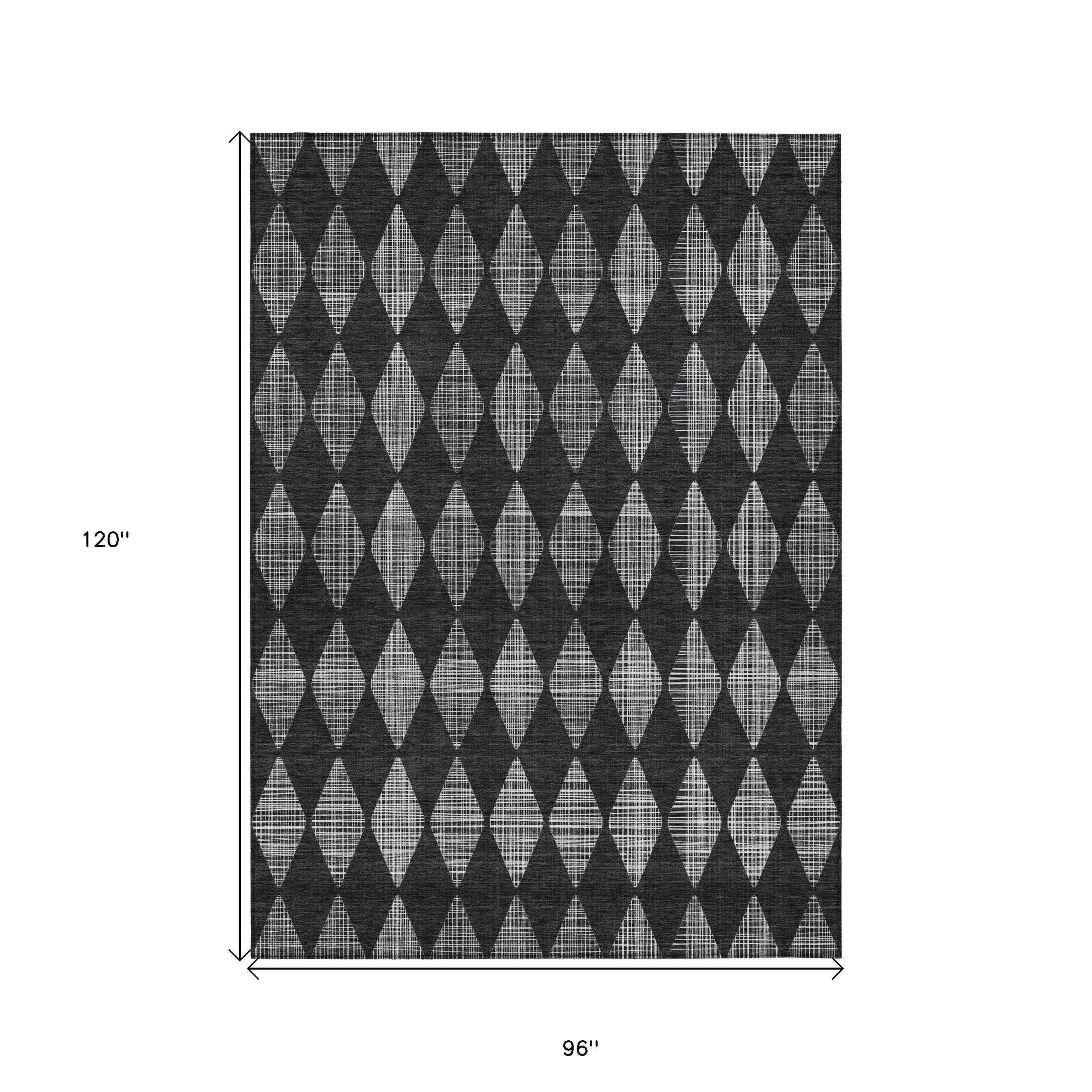 8' X 10' Charcoal Geometric Washable Indoor Outdoor Area Rug