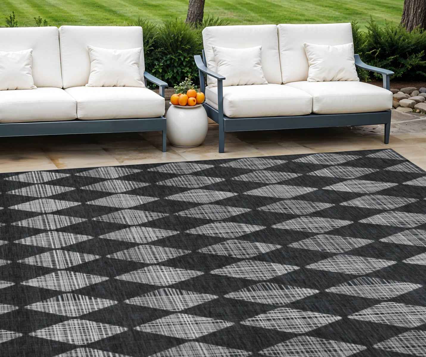 8' X 10' Charcoal Geometric Washable Indoor Outdoor Area Rug