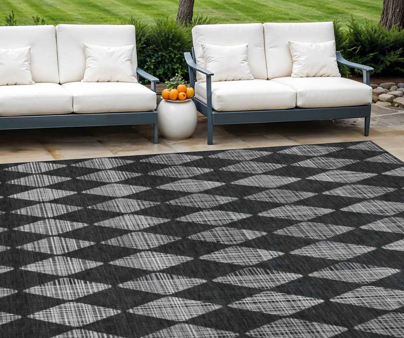 8' X 10' Charcoal Geometric Washable Indoor Outdoor Area Rug