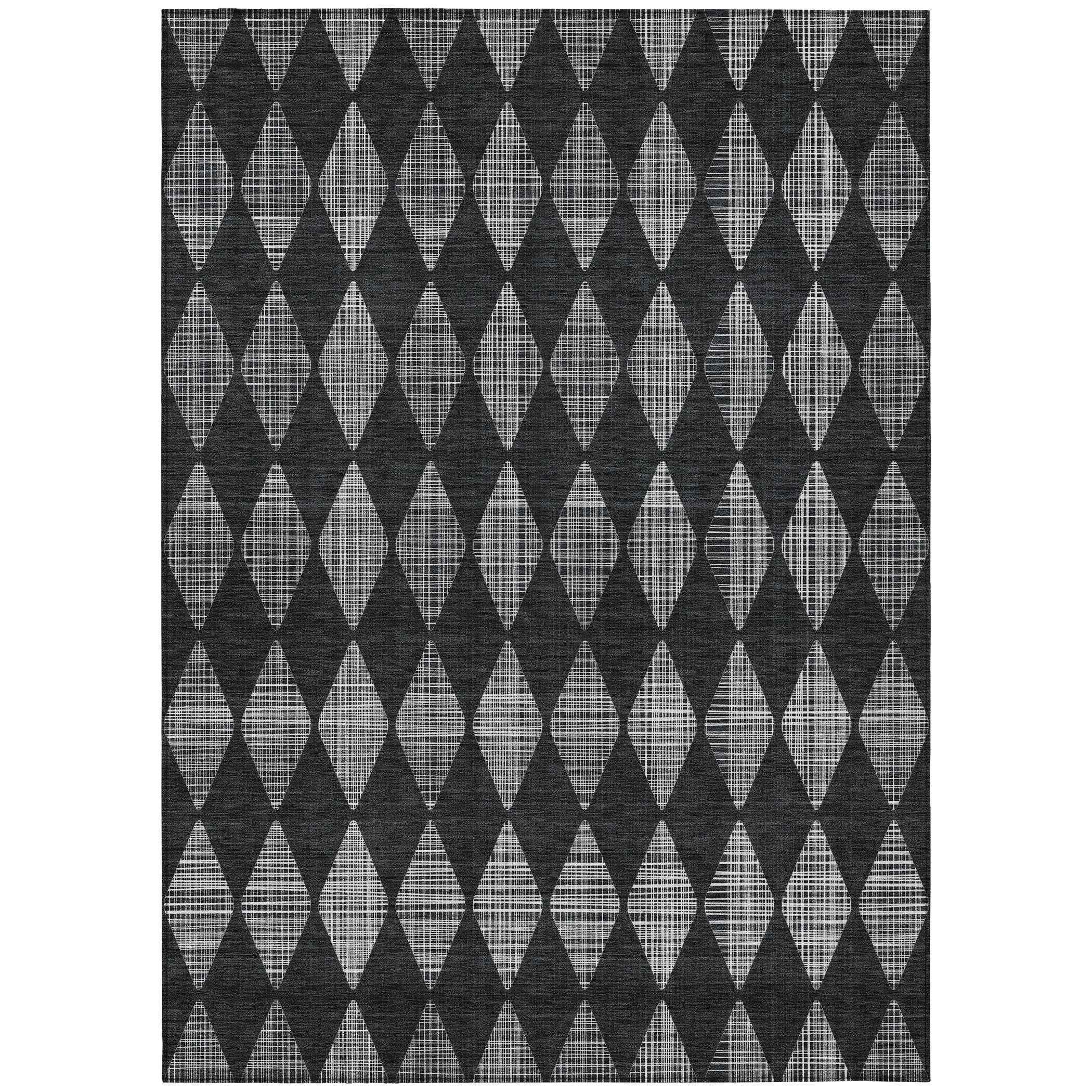 8' X 10' Charcoal Geometric Washable Indoor Outdoor Area Rug