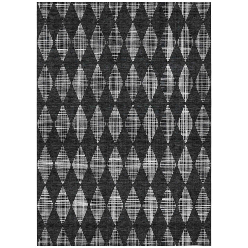 8' X 10' Charcoal Geometric Washable Indoor Outdoor Area Rug