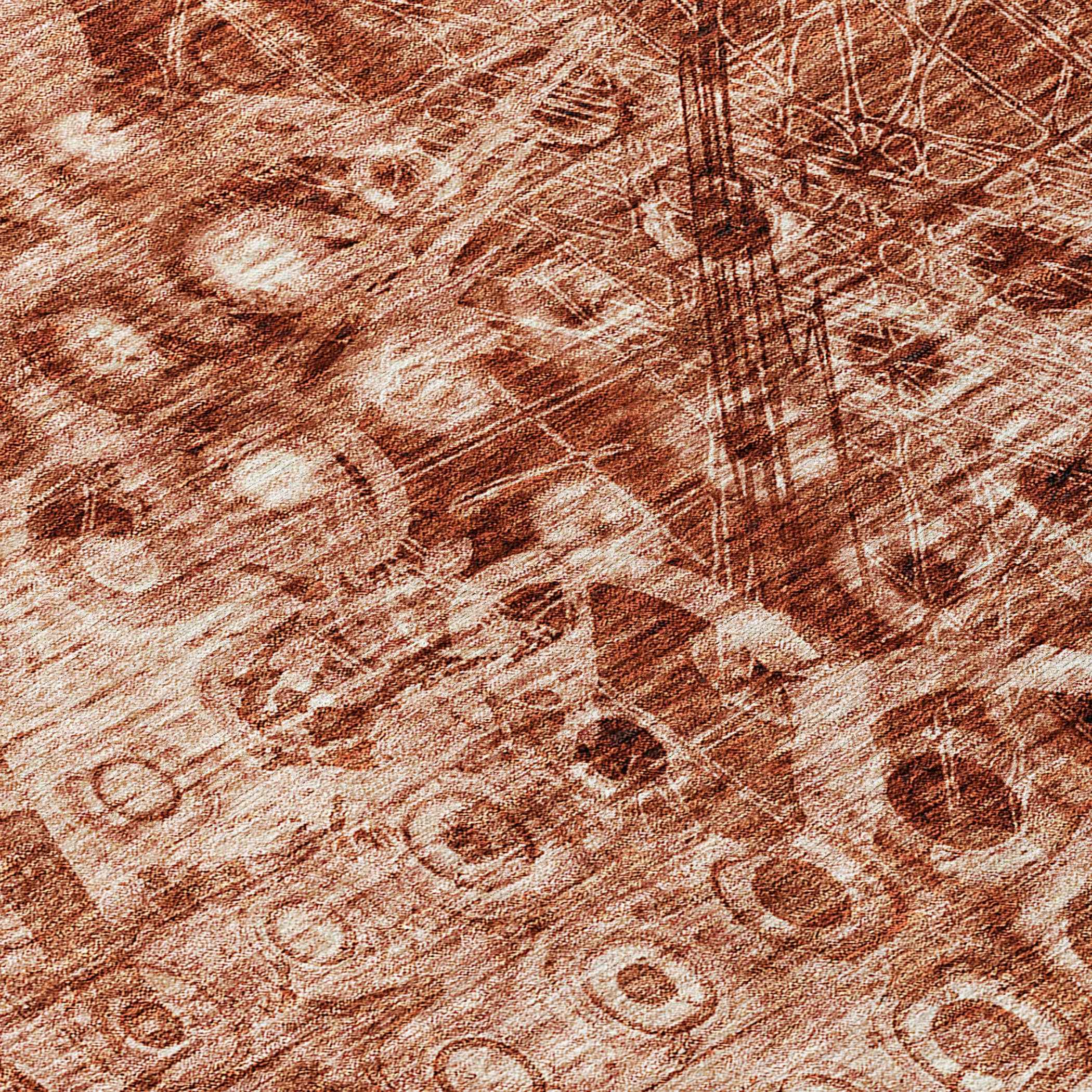 8' X 10' Orange Ikat Washable Indoor Outdoor Area Rug