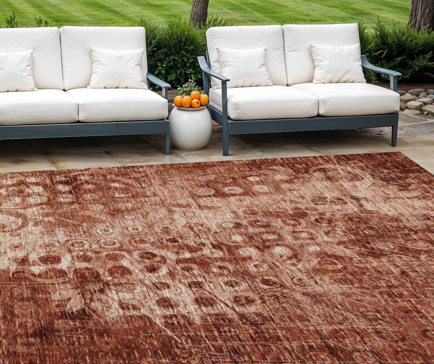 8' X 10' Orange Ikat Washable Indoor Outdoor Area Rug