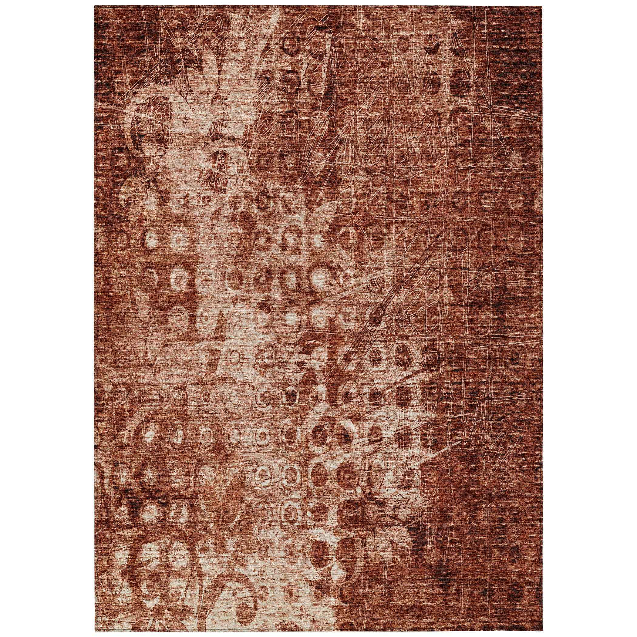 8' X 10' Orange Ikat Washable Indoor Outdoor Area Rug