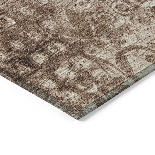 5' X 8' Chocolate Ikat Washable Indoor Outdoor Area Rug
