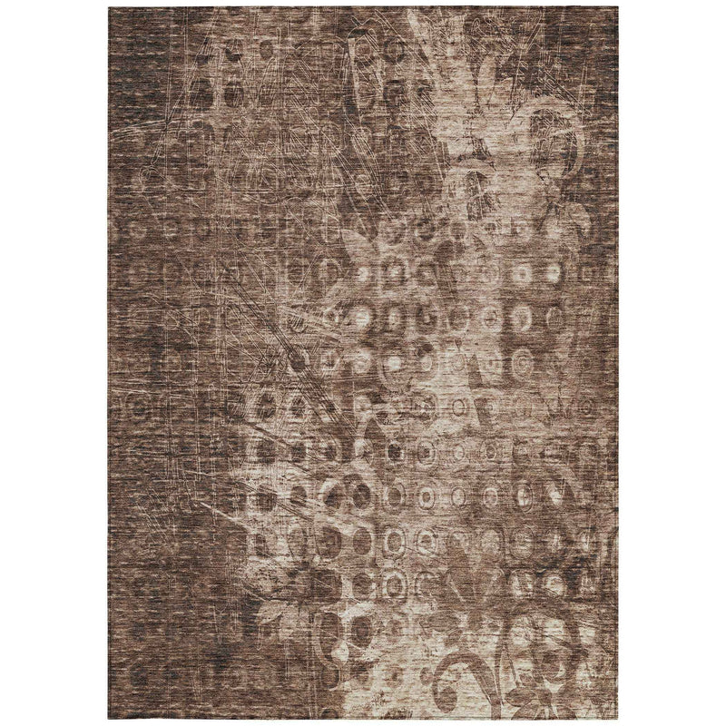 5' X 8' Chocolate Ikat Washable Indoor Outdoor Area Rug