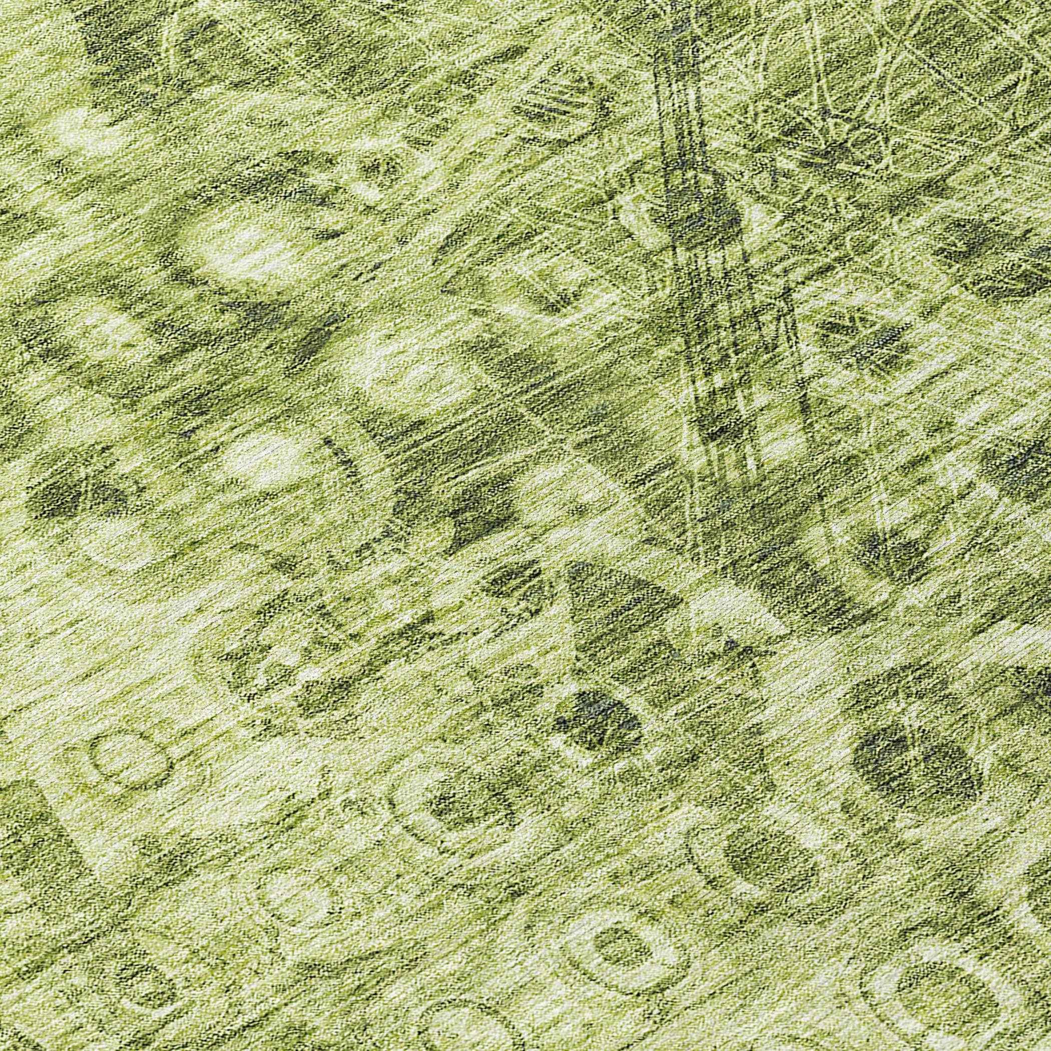 8' Olive Green Round Ikat Washable Indoor Outdoor Area Rug