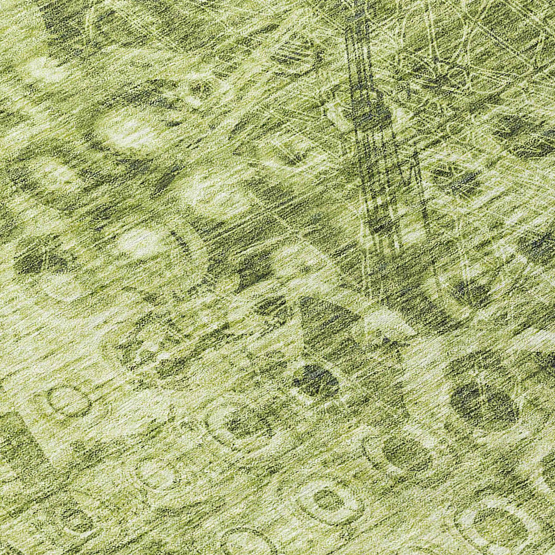 8' Olive Green Round Ikat Washable Indoor Outdoor Area Rug