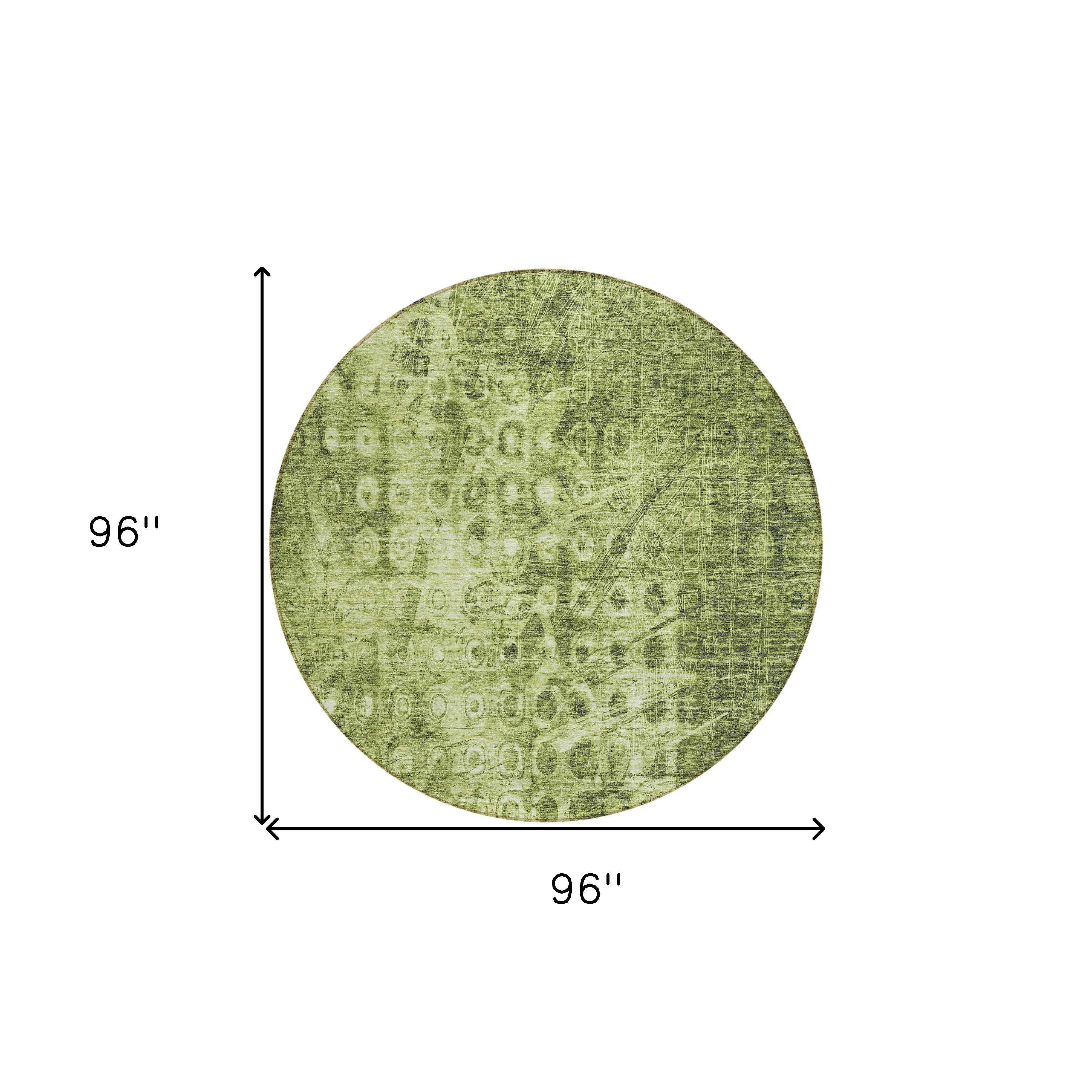 8' Olive Green Round Ikat Washable Indoor Outdoor Area Rug