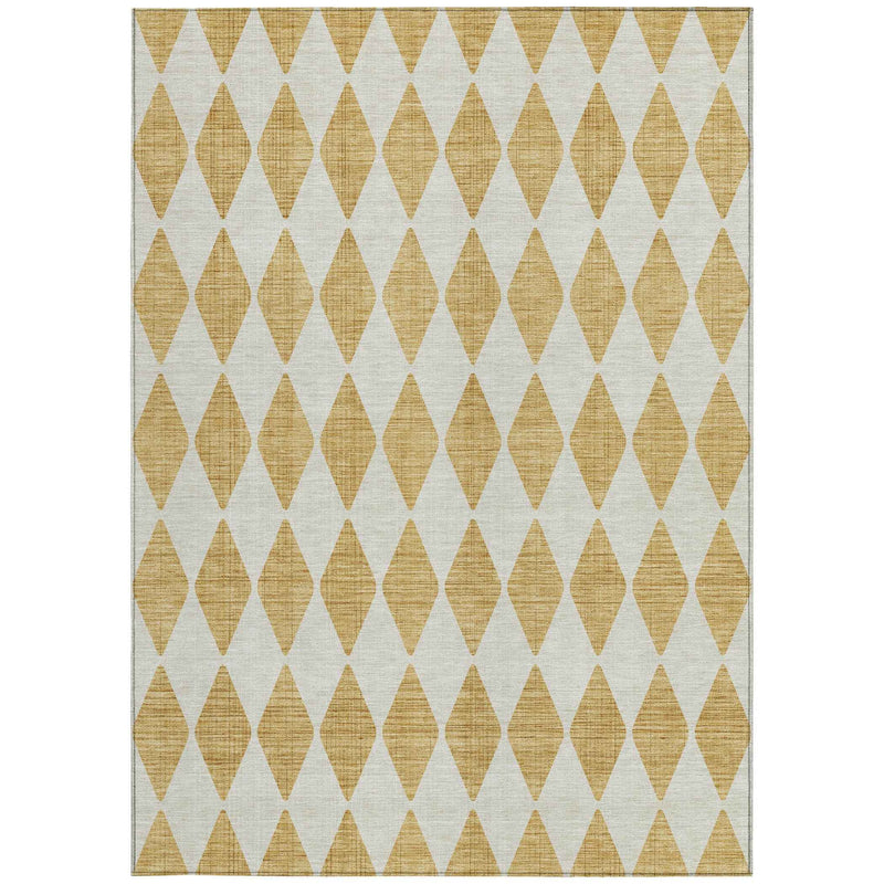9' X 12' Gold And Light Brown Geometric Washable Indoor Outdoor Area Rug