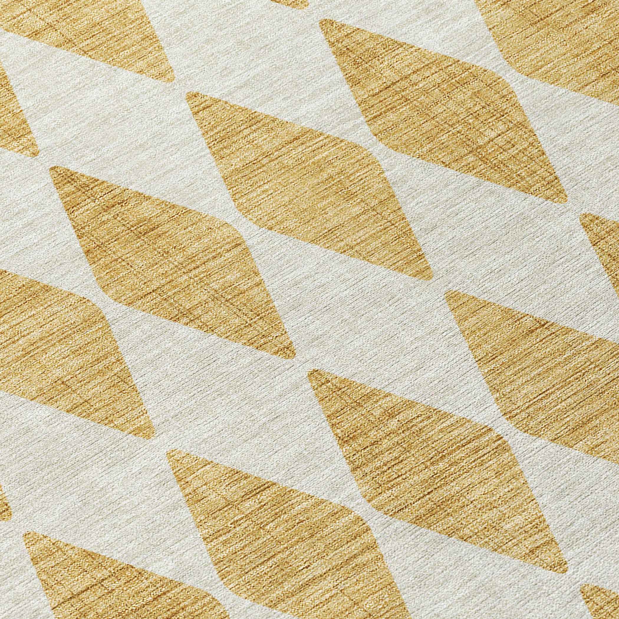 9' X 12' Gold And Light Brown Geometric Washable Indoor Outdoor Area Rug