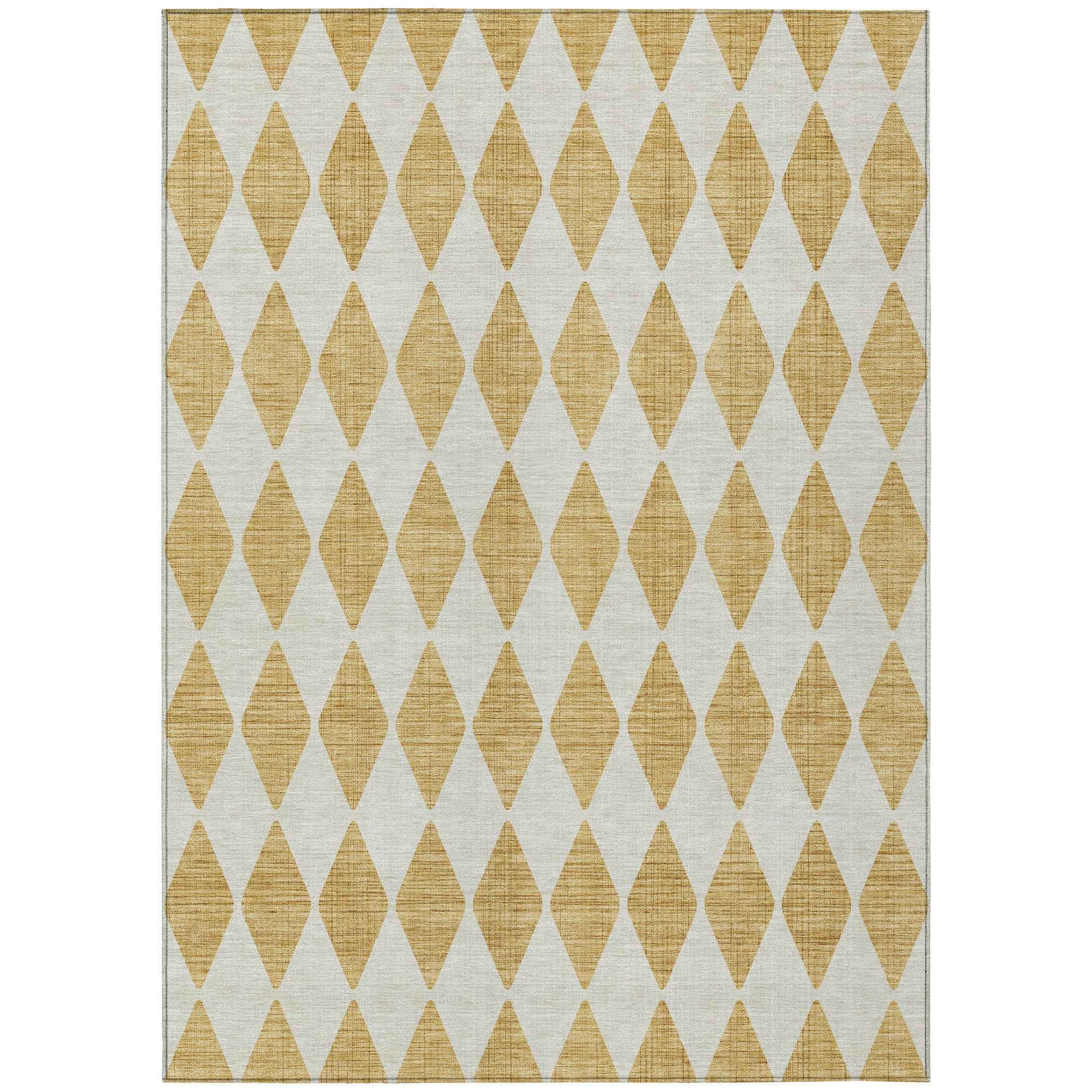 9' X 12' Gold And Light Brown Geometric Washable Indoor Outdoor Area Rug