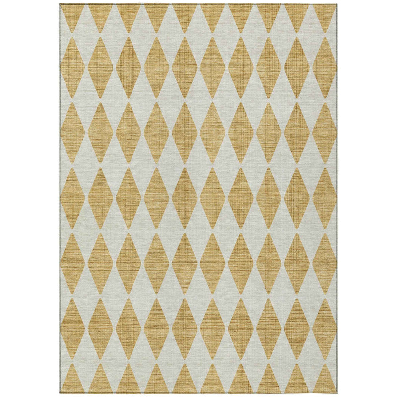 9' X 12' Gold And Light Brown Geometric Washable Indoor Outdoor Area Rug