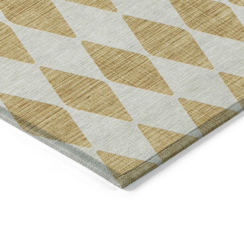 9' X 12' Gold And Light Brown Geometric Washable Indoor Outdoor Area Rug