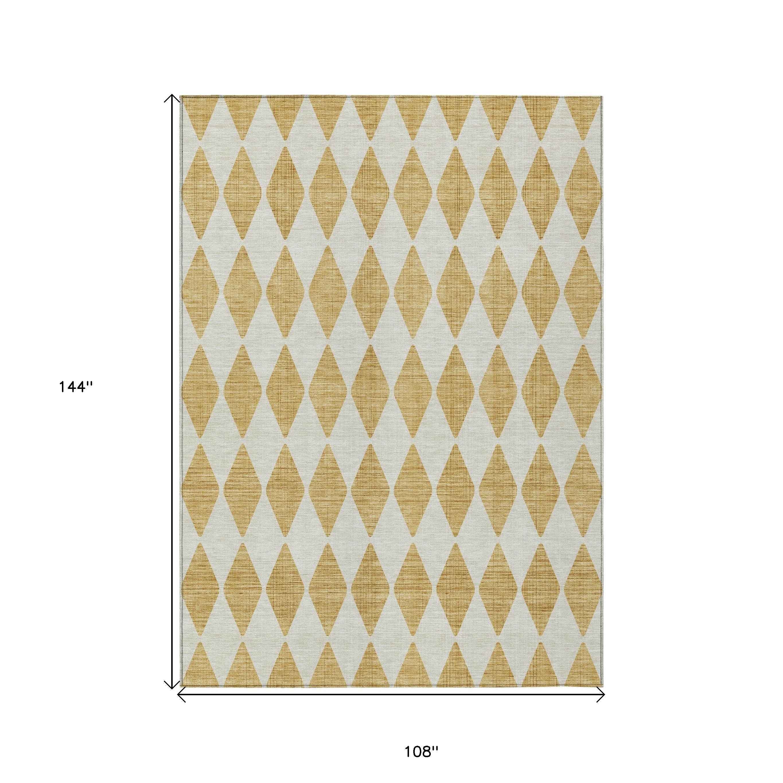 9' X 12' Gold And Light Brown Geometric Washable Indoor Outdoor Area Rug