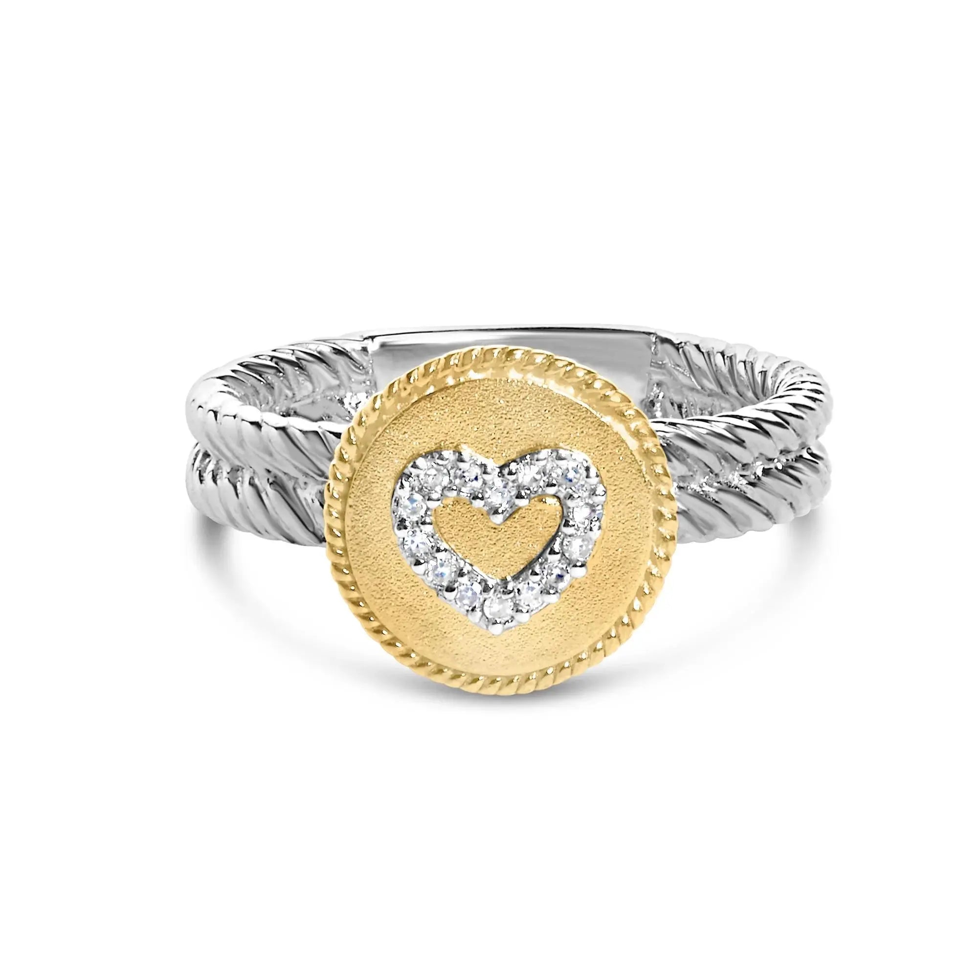 18K Yellow Gold Plated .925 Sterling Silver Diamond Heart Ring with Satin Finish (I-J Color, SI1-SI2 Clarity) Infinite Jewels