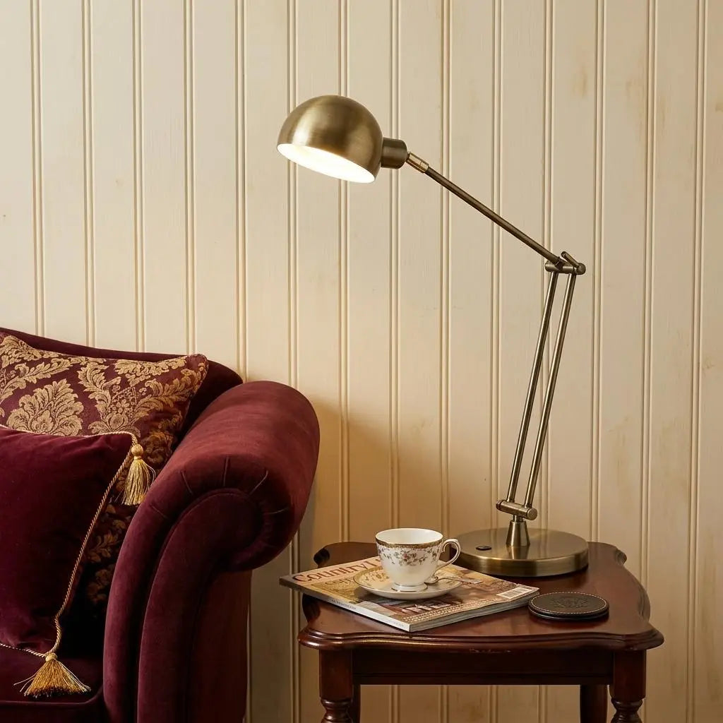 18" Antiqued Bronze Adjustable Swing Arm Desk Lamp USB With Antiqued Bronze Shade Homeroots Lighting
