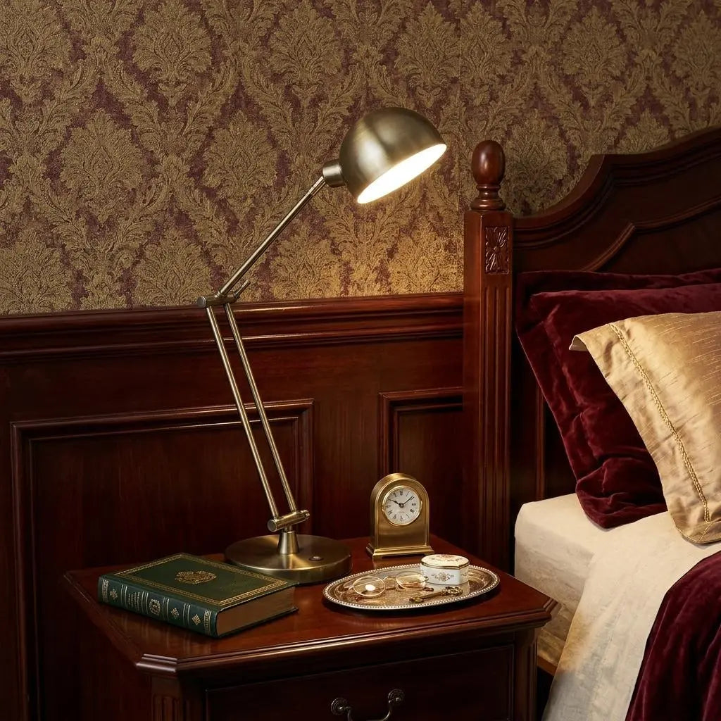 18" Antiqued Bronze Adjustable Swing Arm Desk Lamp USB With Antiqued Bronze Shade Homeroots Lighting