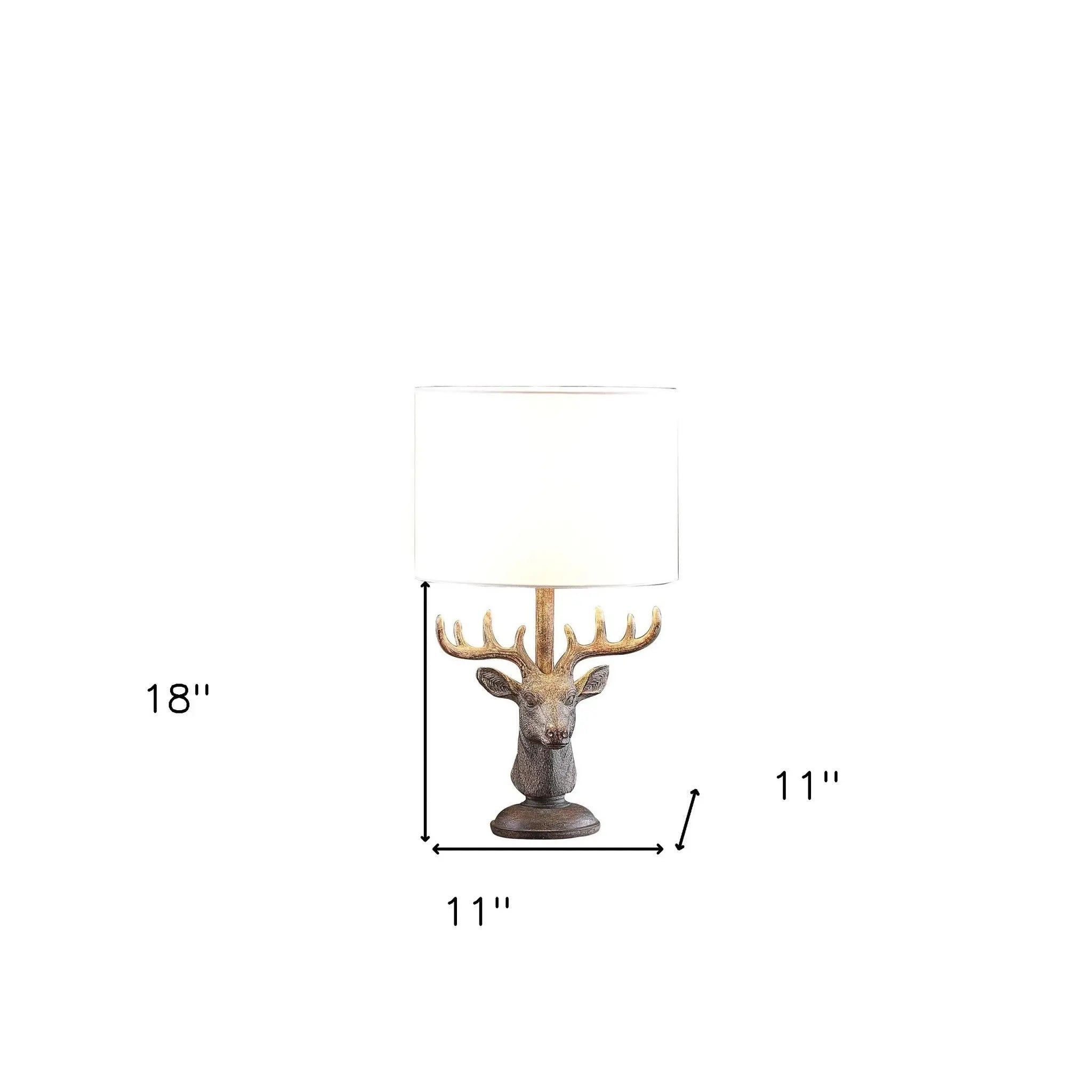 18" Antiqued Bronzed Stag Bust Table Lamp With White Drum Shade Homeroots Lighting