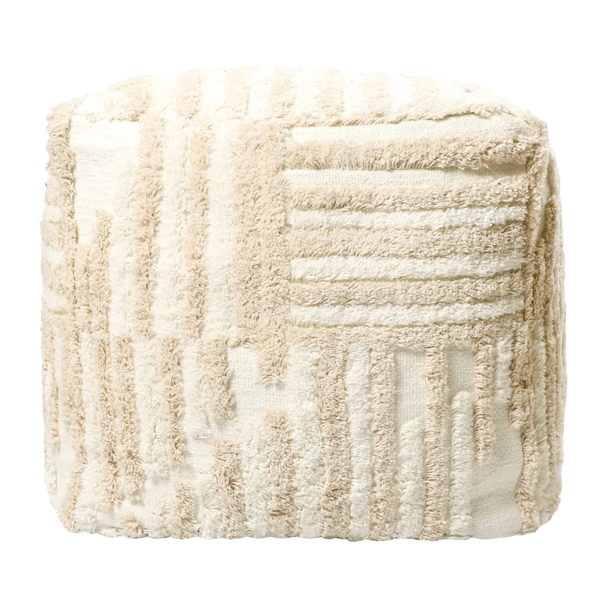18" Beige Cotton Cube Striped Pouf Ottoman Homeroots Living Room
