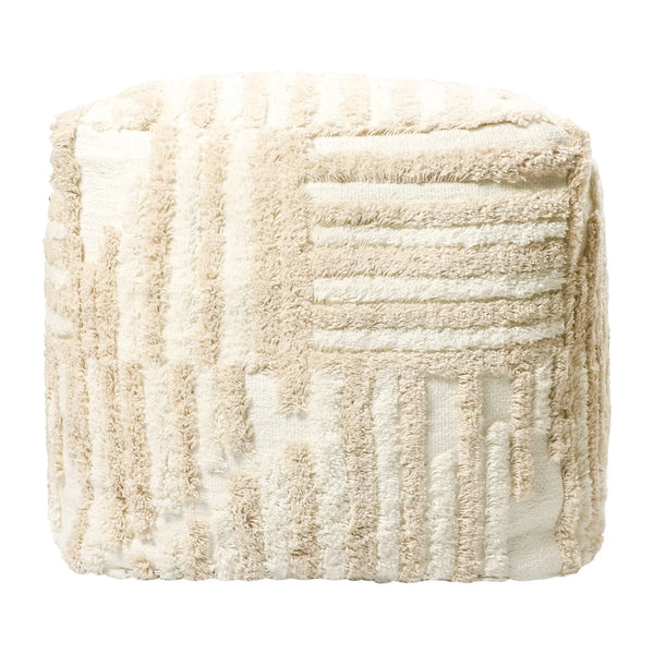 18" Beige Cotton Cube Striped Pouf Ottoman Homeroots Living Room