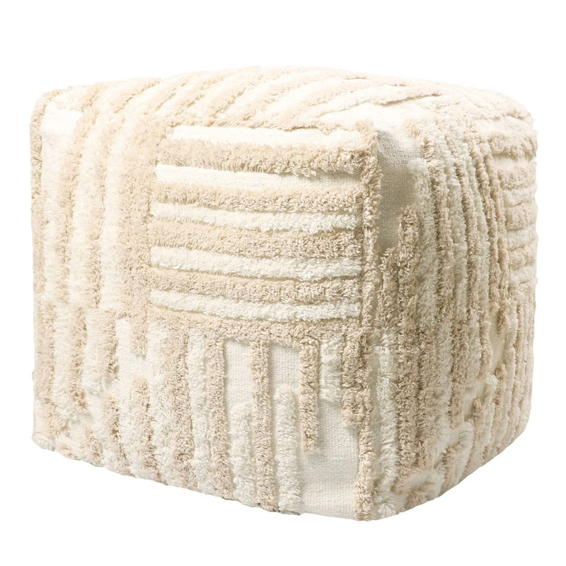 18" Beige Cotton Cube Striped Pouf Ottoman Homeroots Living Room