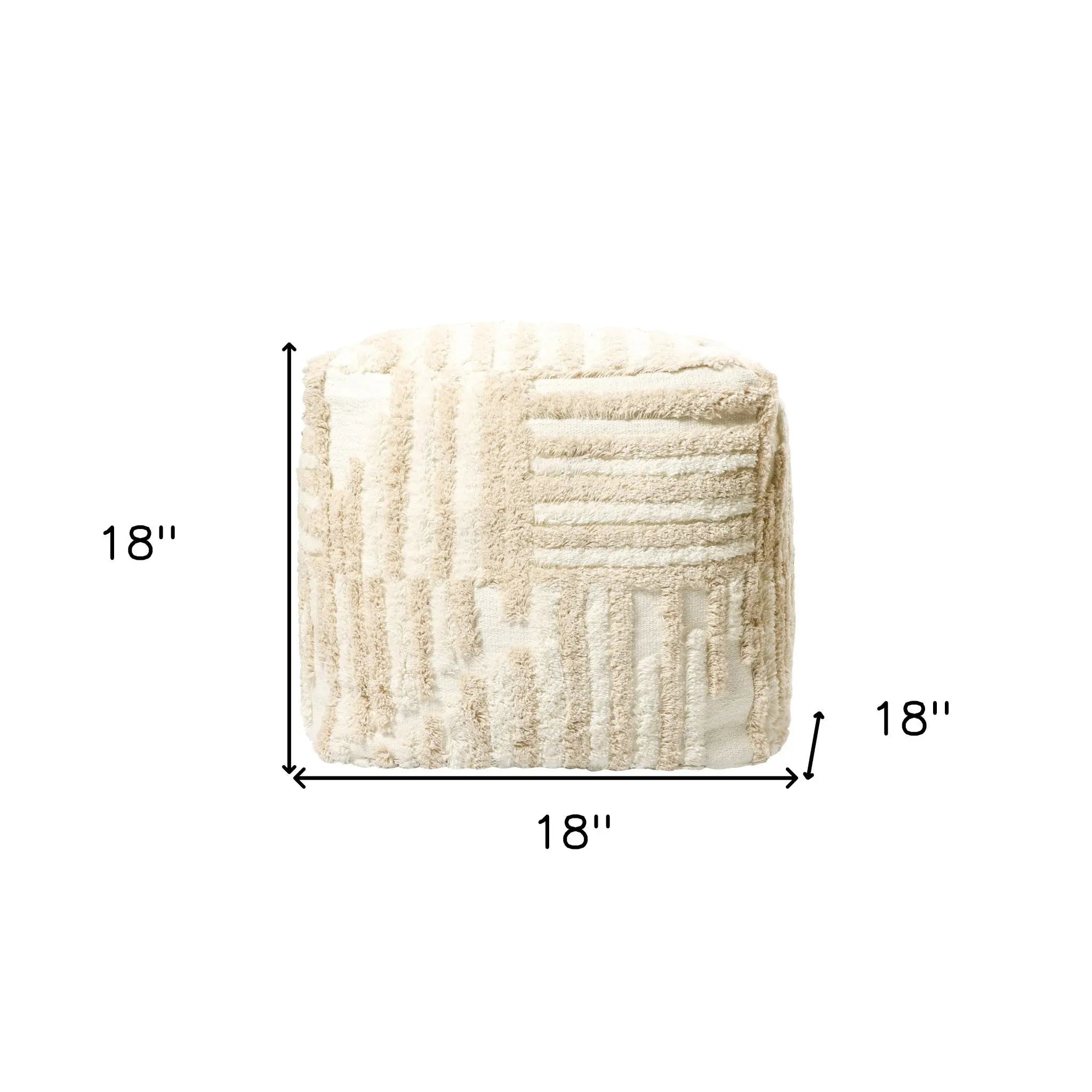 18" Beige Cotton Cube Striped Pouf Ottoman Homeroots Living Room