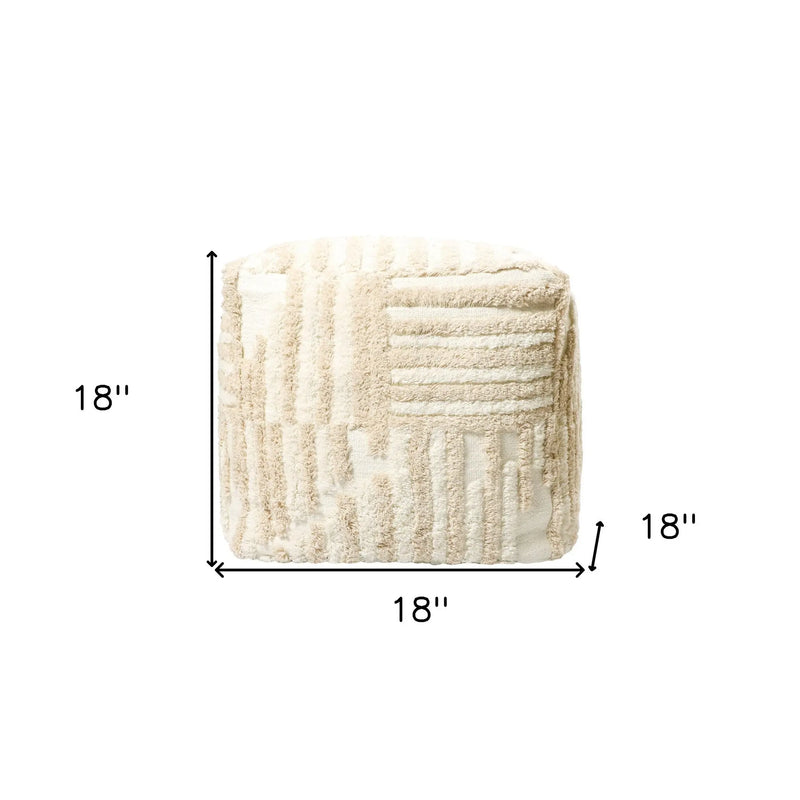 18" Beige Cotton Cube Striped Pouf Ottoman Homeroots Living Room
