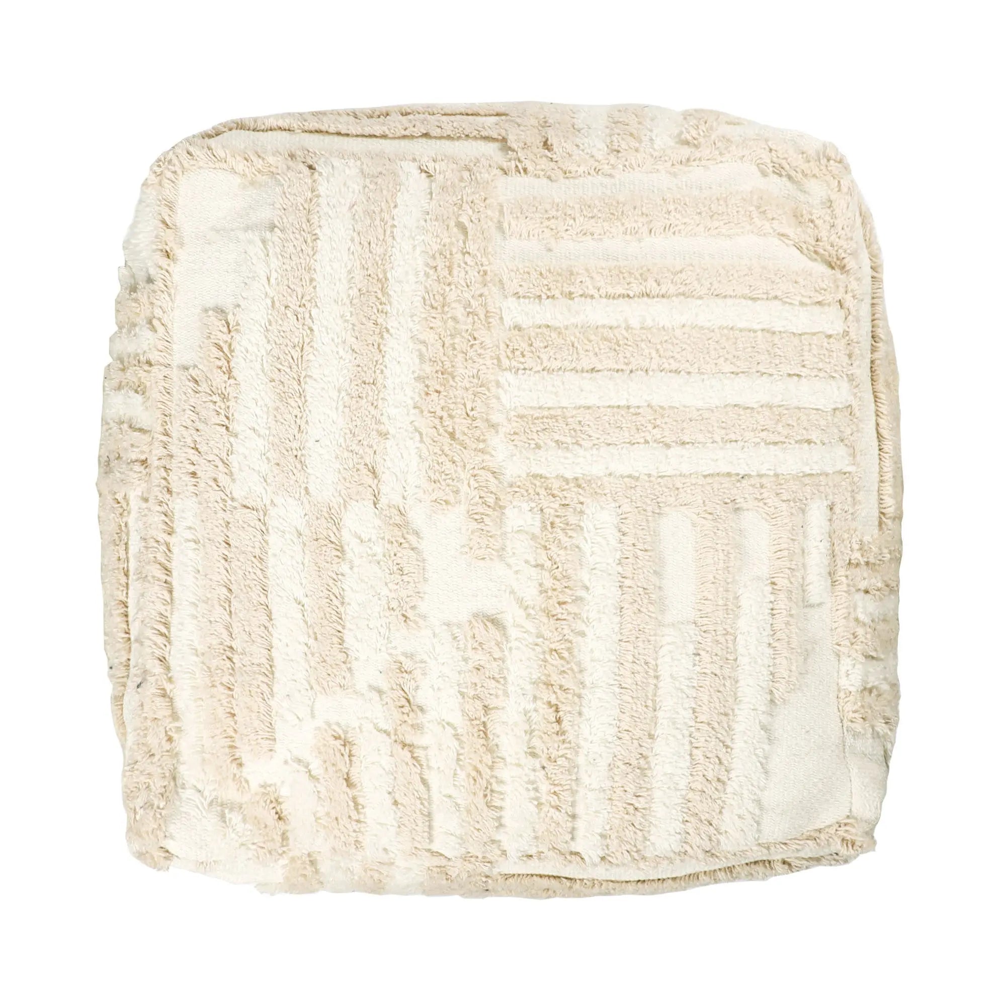 18" Beige Cotton Cube Striped Pouf Ottoman Homeroots Living Room