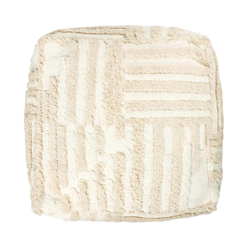 18" Beige Cotton Cube Striped Pouf Ottoman Homeroots Living Room