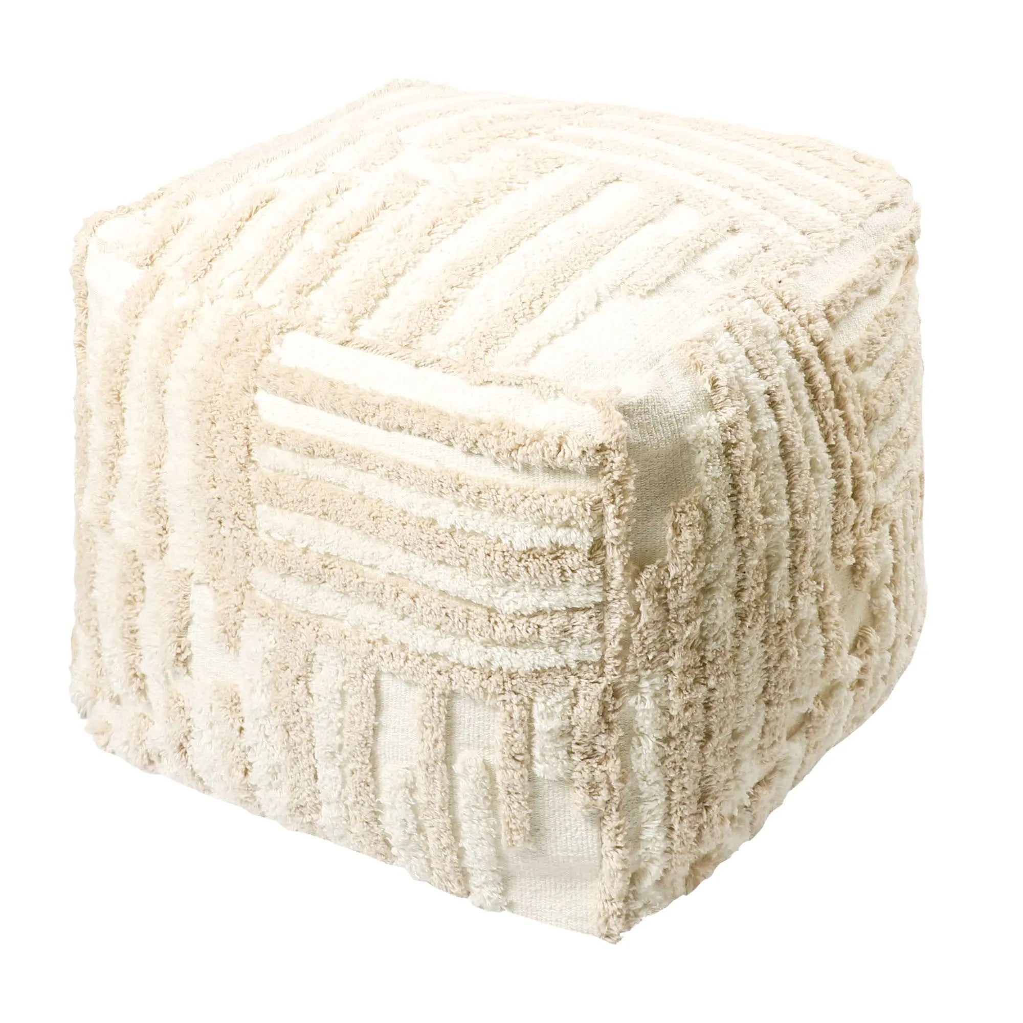 18" Beige Cotton Cube Striped Pouf Ottoman Homeroots Living Room