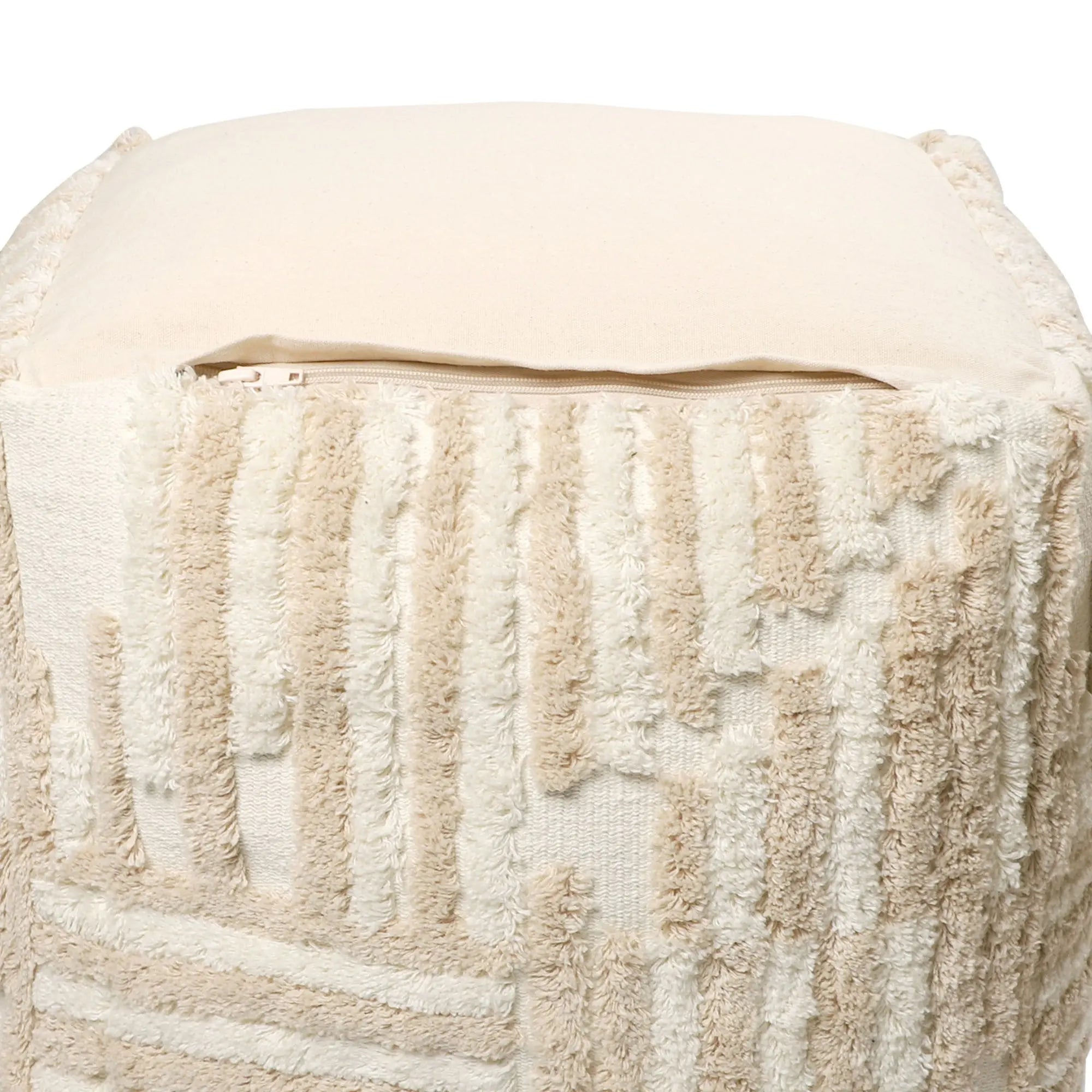 18" Beige Cotton Cube Striped Pouf Ottoman Homeroots Living Room