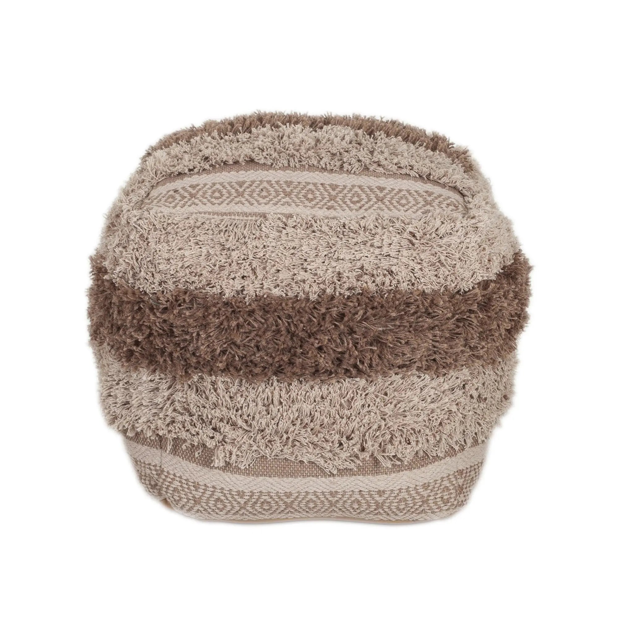 18" Beige Striped Pouf Ottoman Homeroots Living Room