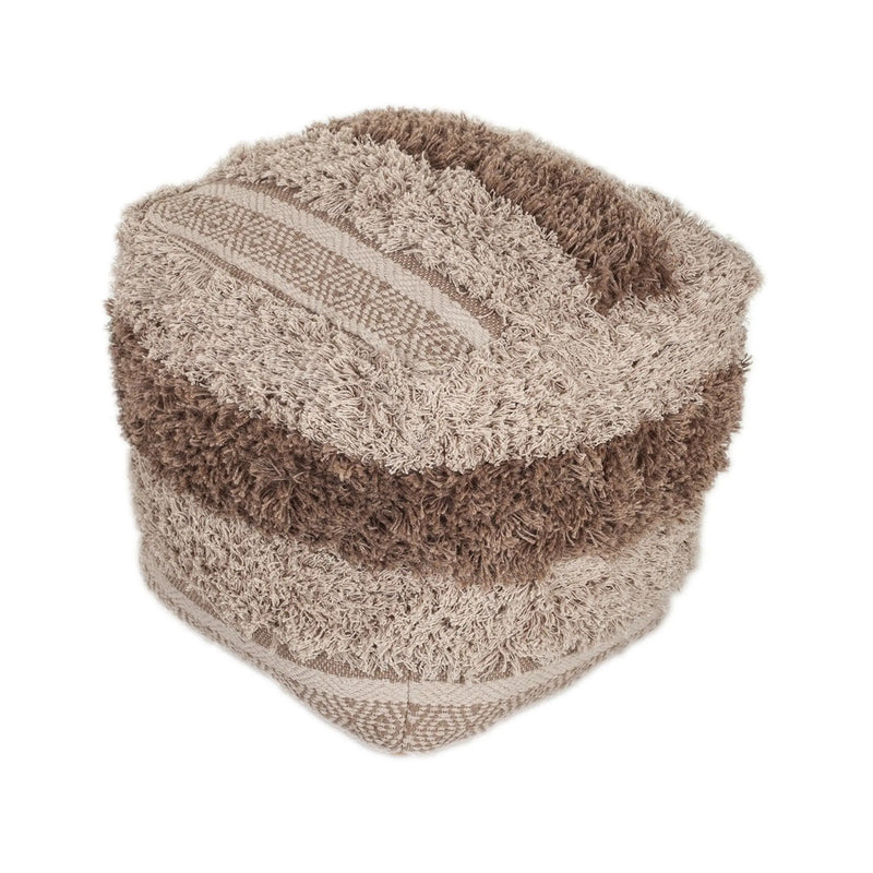 18" Beige Striped Pouf Ottoman Homeroots Living Room