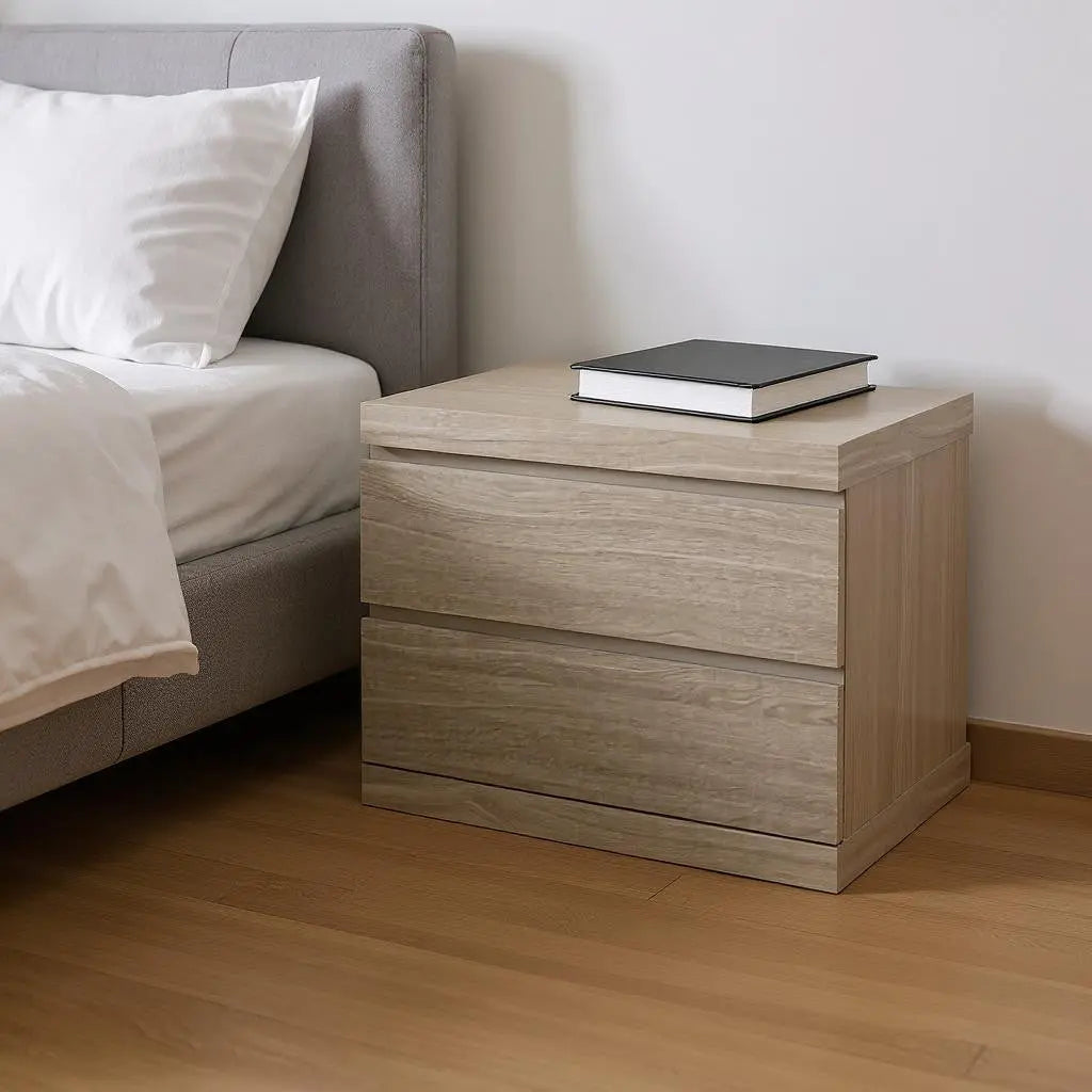 18" Beige Wood Two Drawer Nightstand Homeroots Bed & Bath