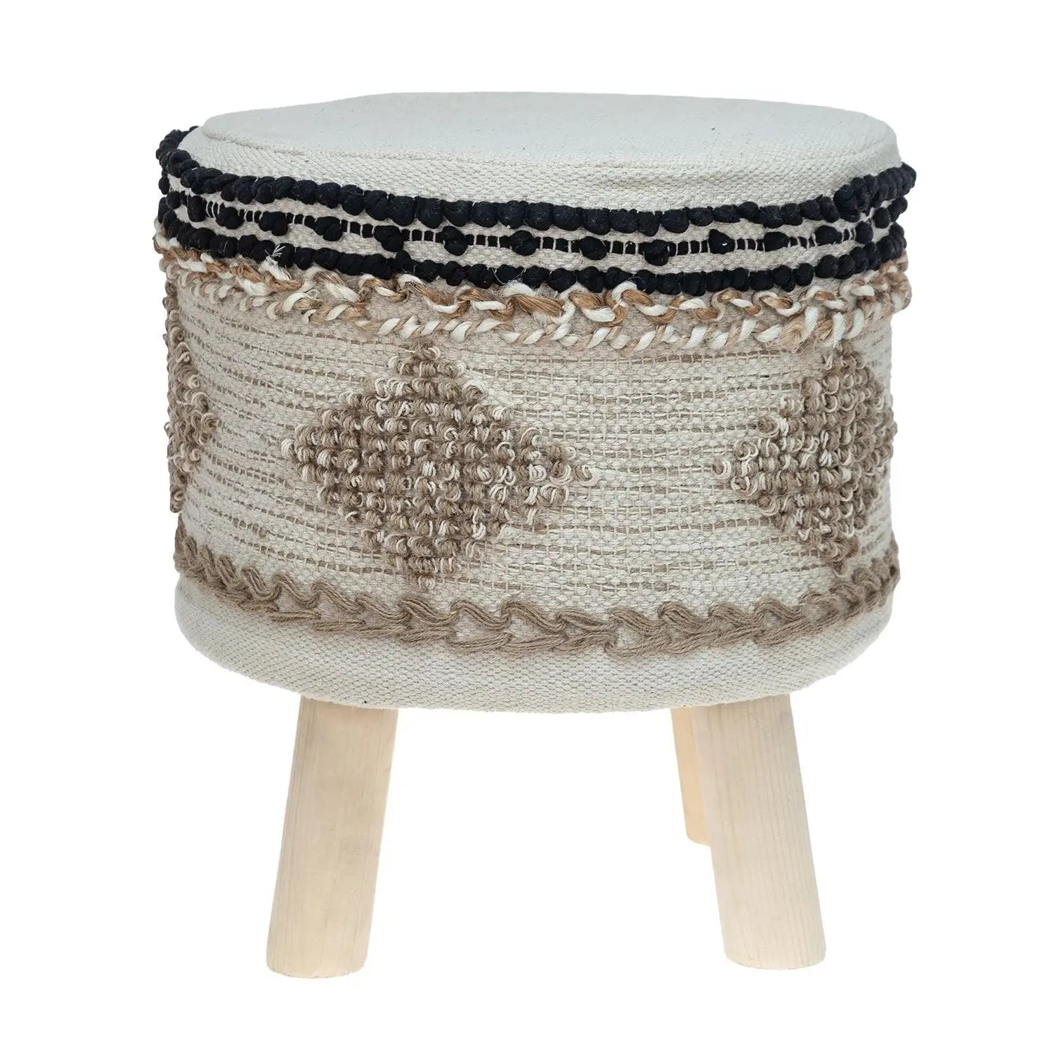 18" Beige and Brown Cotton Abstract Round Footstool Homeroots Living Room