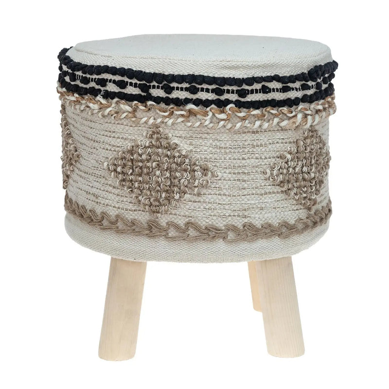 18" Beige and Brown Cotton Abstract Round Footstool Homeroots Living Room