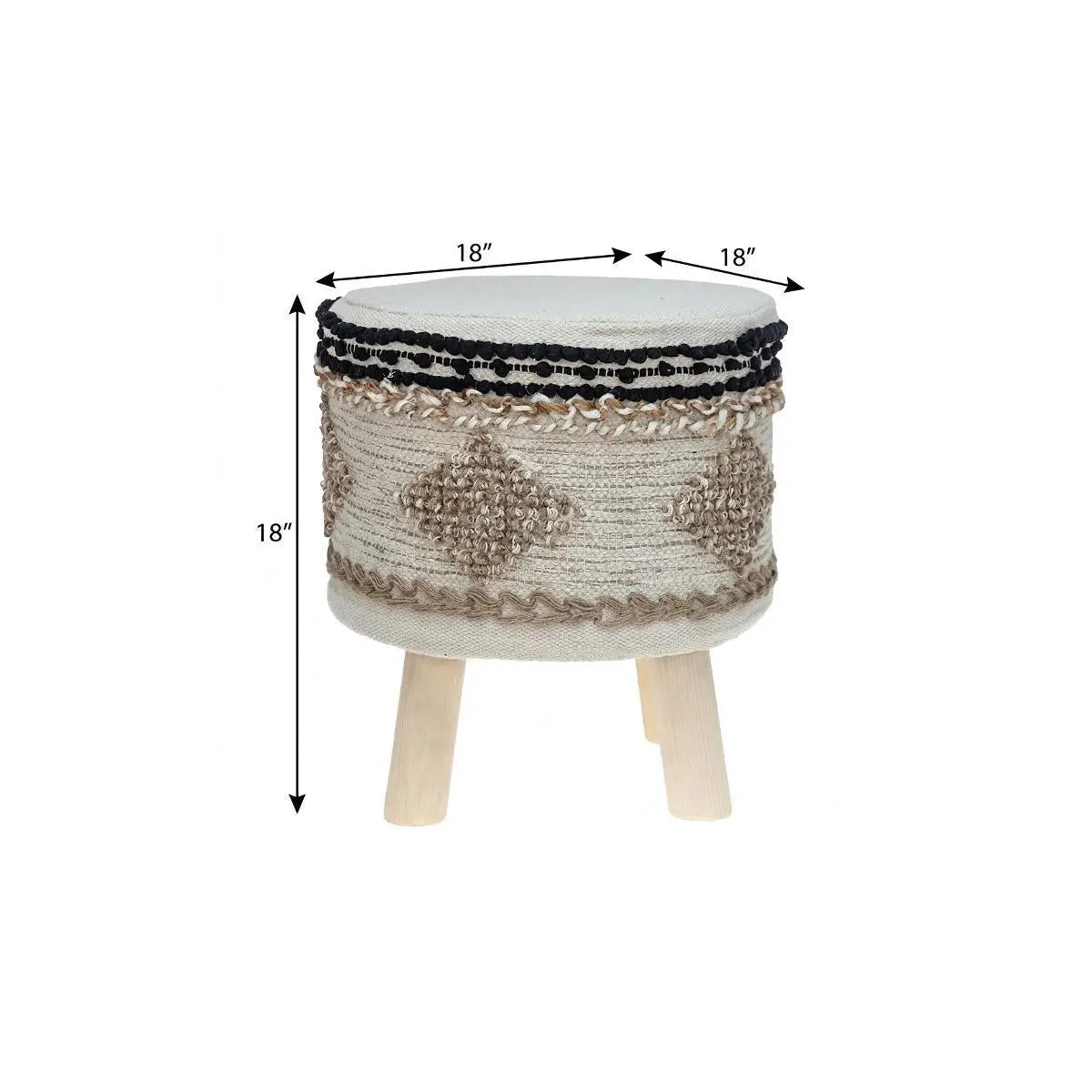 18" Beige and Brown Cotton Abstract Round Footstool Homeroots Living Room